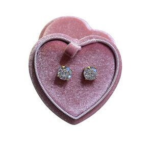 NEW White 4.00ctw CZ Stud Earrings Gold Over Sterling Silver in Pink Velvet Box